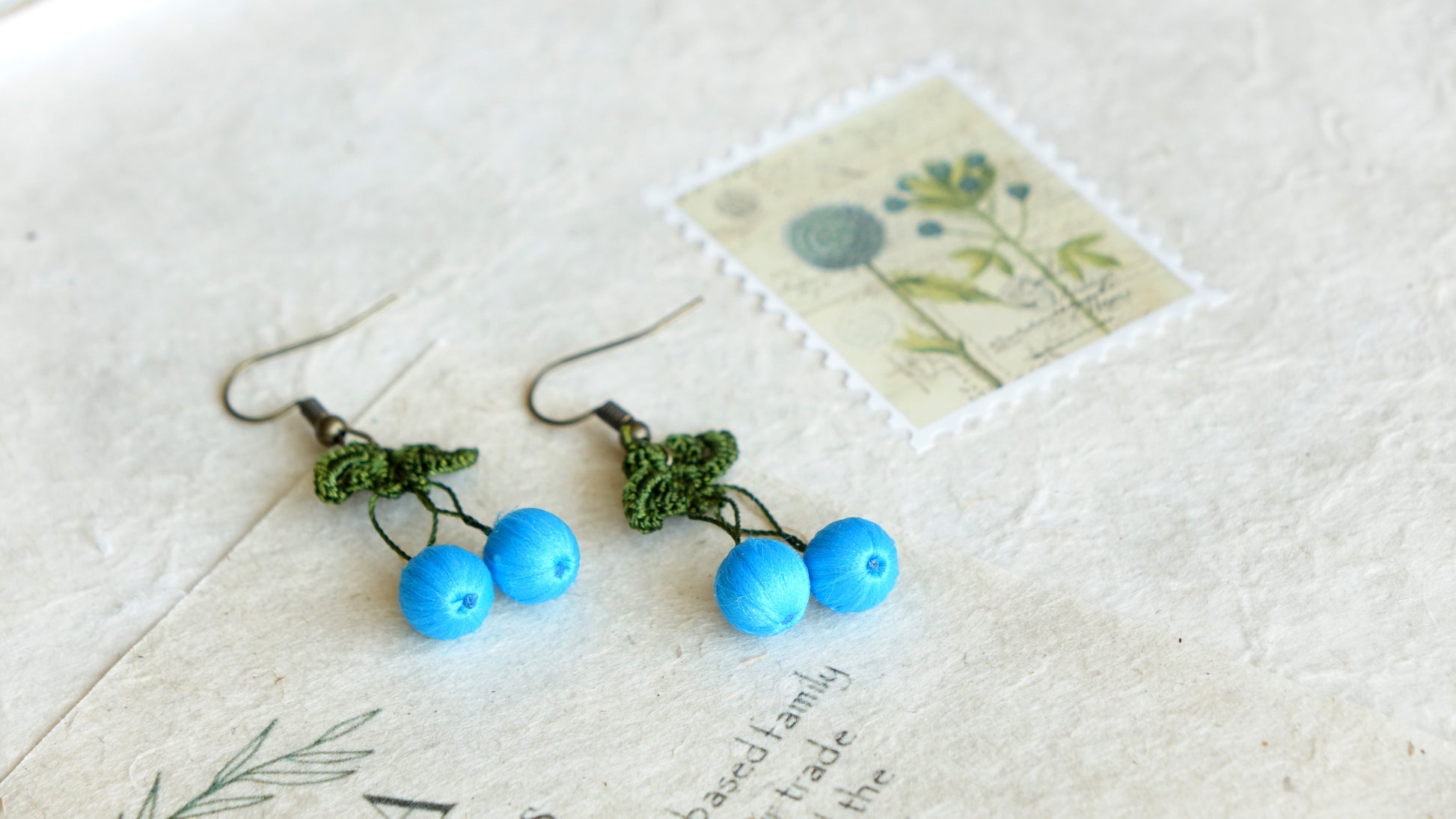 Needle Lace Earring - Aqua Blue Color - Verna Artisan Works