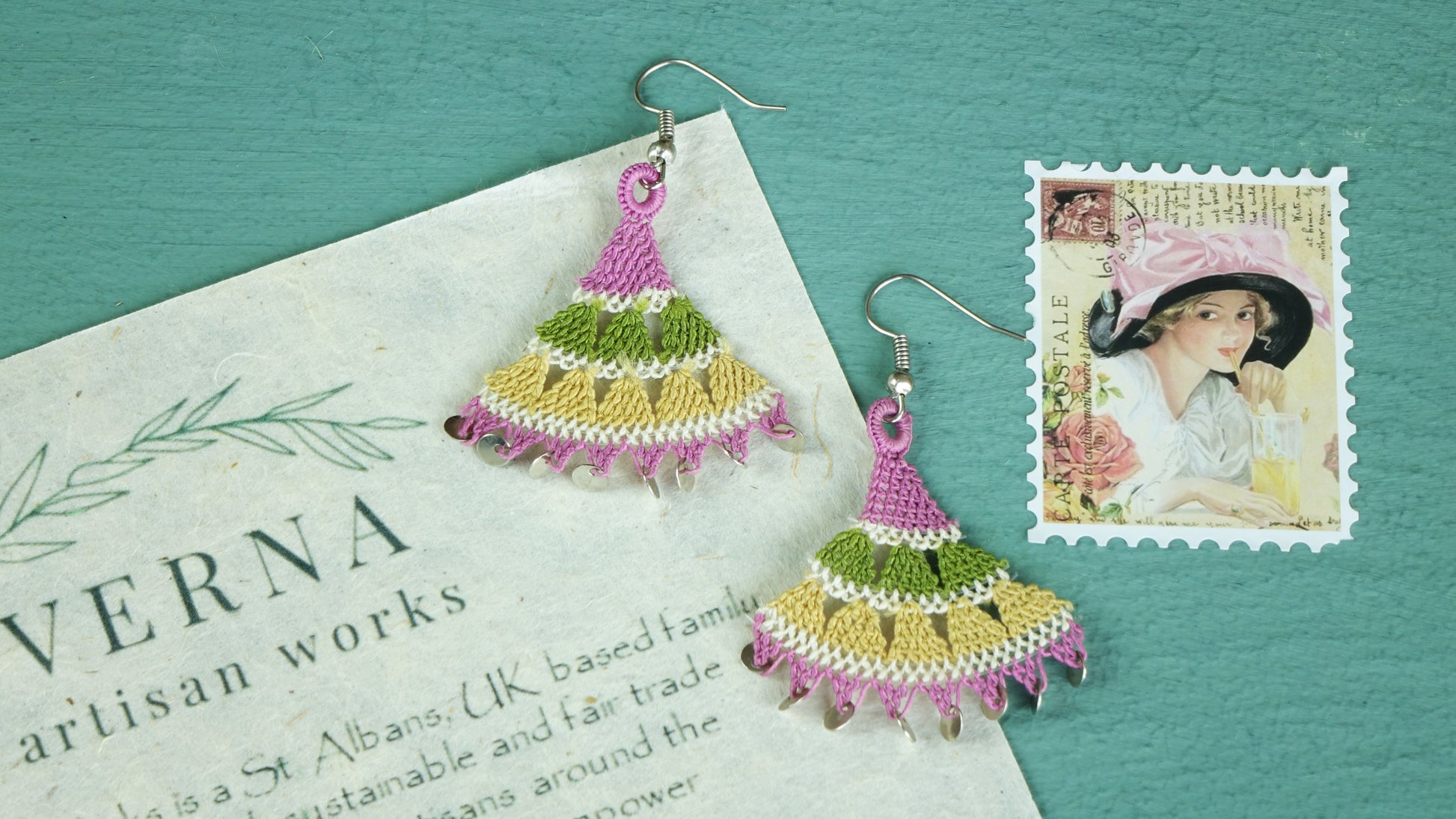 Floral Needle Lace Earrings - Various Colors - Verna Artisan Works