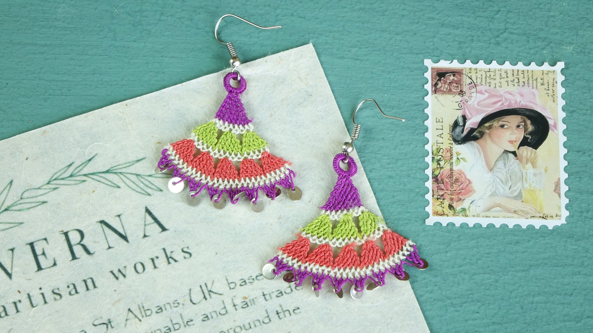 Floral Needle Lace Earrings - Various Colors - Verna Artisan Works