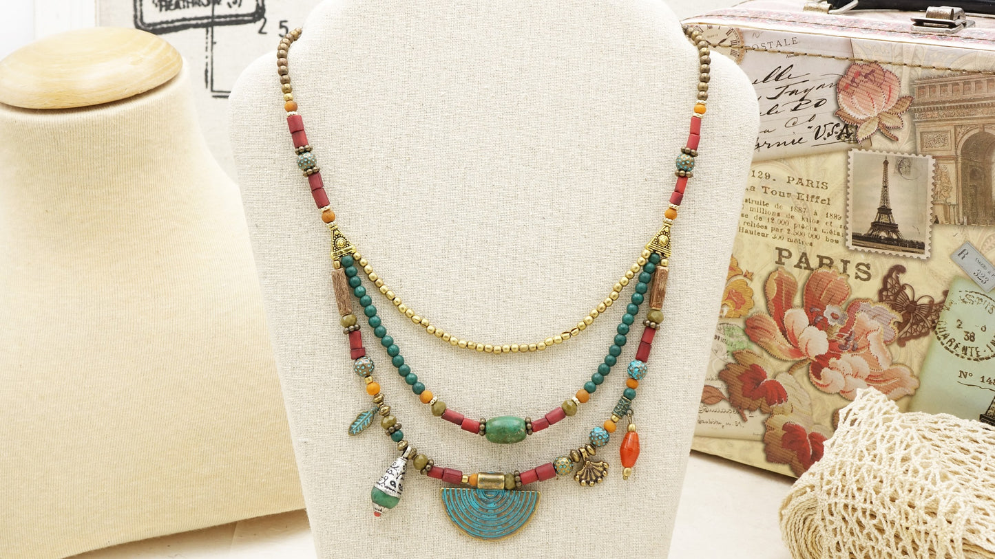 Triple Layered Turquoise Beaded Necklace - Verna Artisan Works