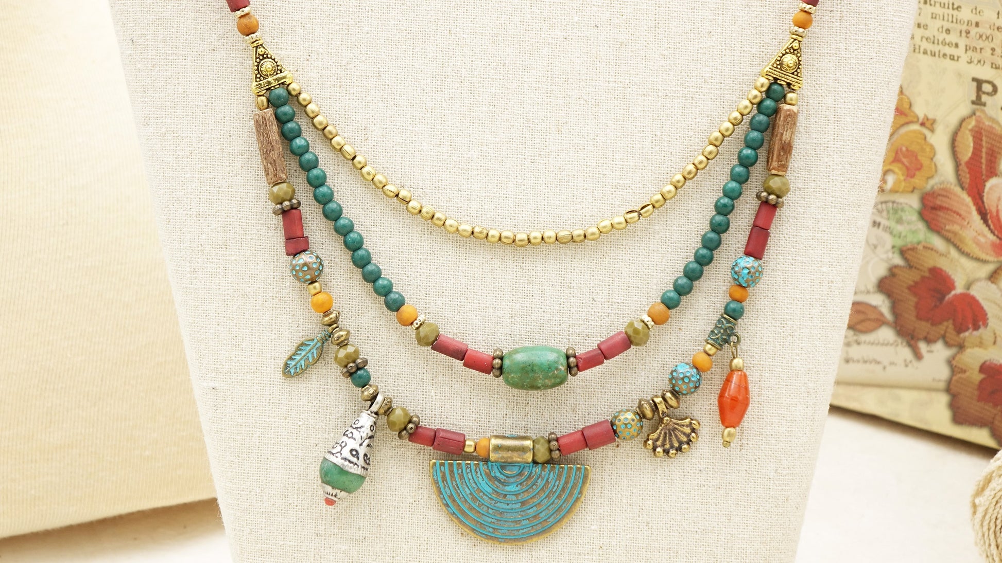 Triple Layered Turquoise Beaded Necklace - Verna Artisan Works
