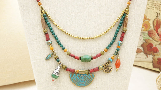 Triple Layered Turquoise Beaded Necklace - Verna Artisan Works