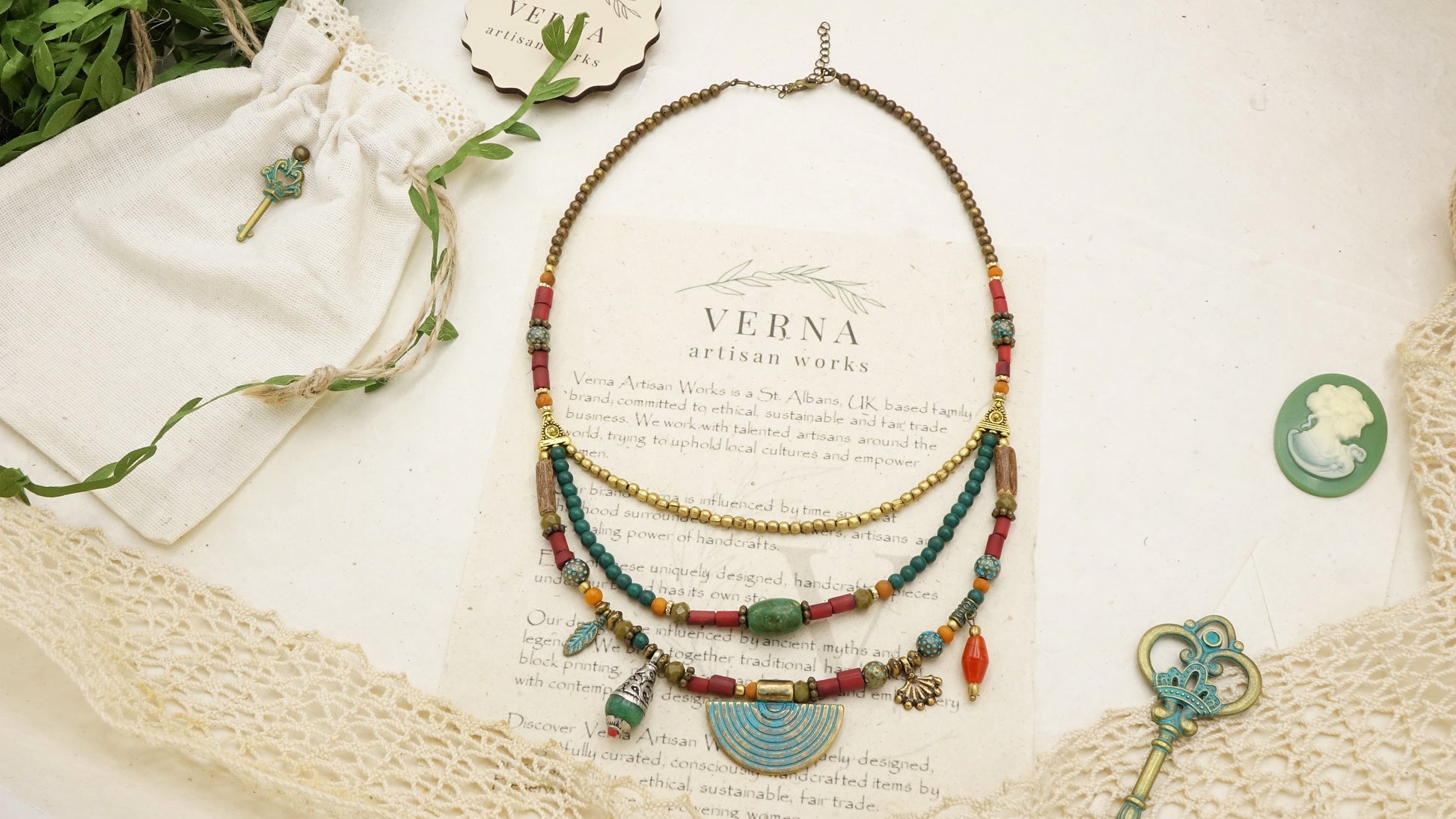 Triple Layered Turquoise Beaded Necklace - Verna Artisan Works