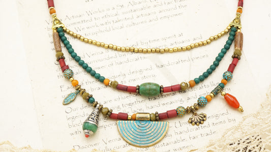 Triple Layered Turquoise Beaded Necklace - Verna Artisan Works