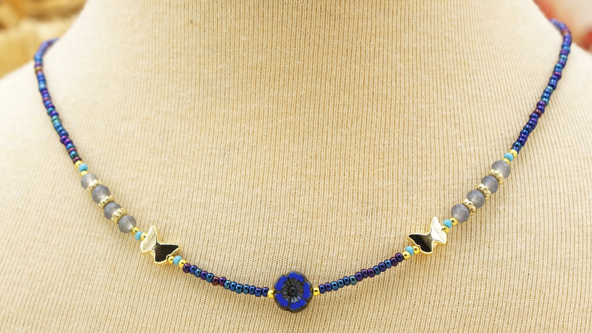 Butterfly Beaded Choker Necklace - Verna Artisan Works
