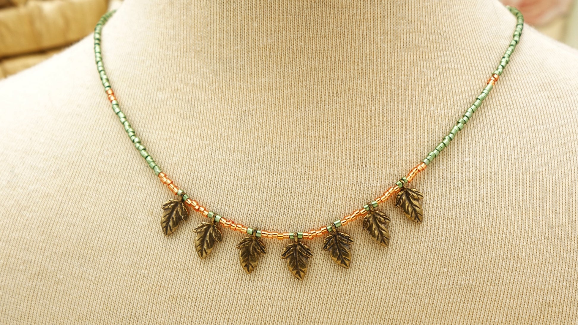 Boho Beaded Leaf Necklace - Verna Artisan Works