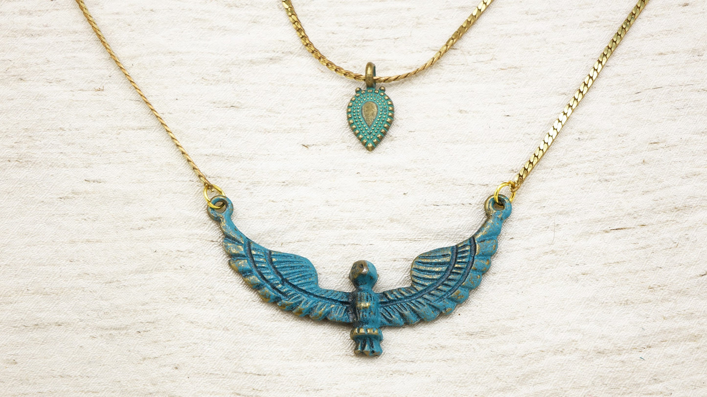 Long Layered Phoenix Bird Necklace - Verna Artisan Works