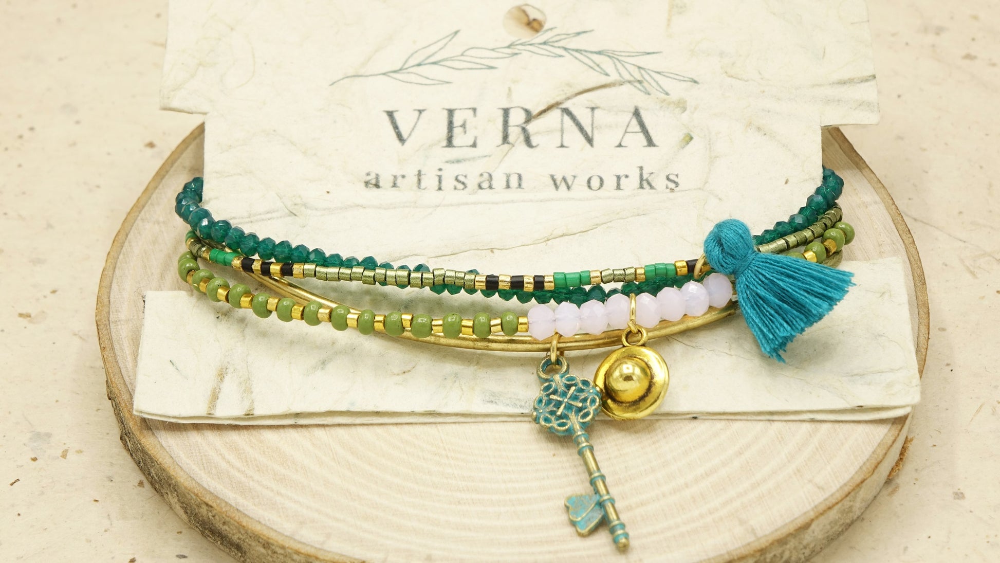 Botanical Style Beaded Tassel Bracelet - Verna Artisan Works