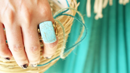 Ancient Goddess Chic Ring - Braided Turquoise - Verna Artisan Works