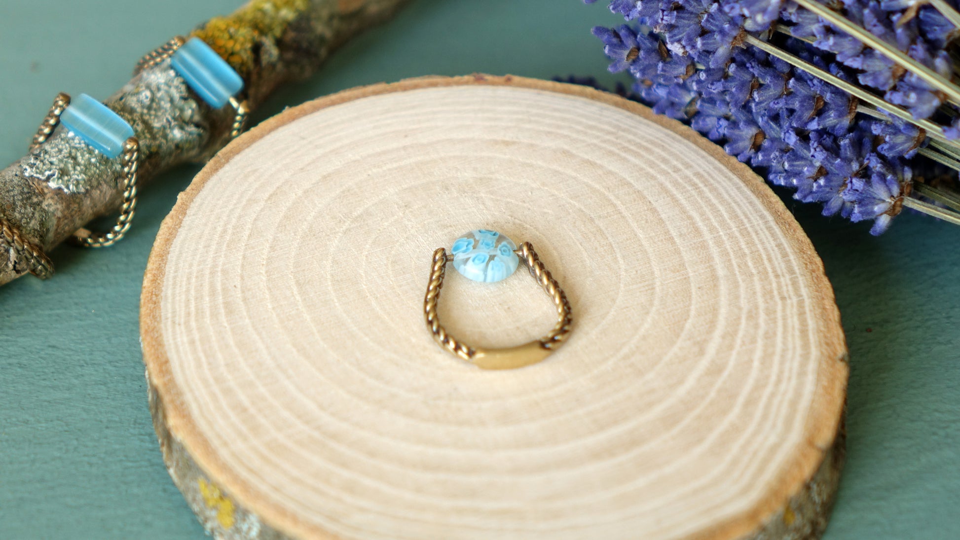 Ancient Style, Rustic Blue Stone Ring - Verna Artisan Works