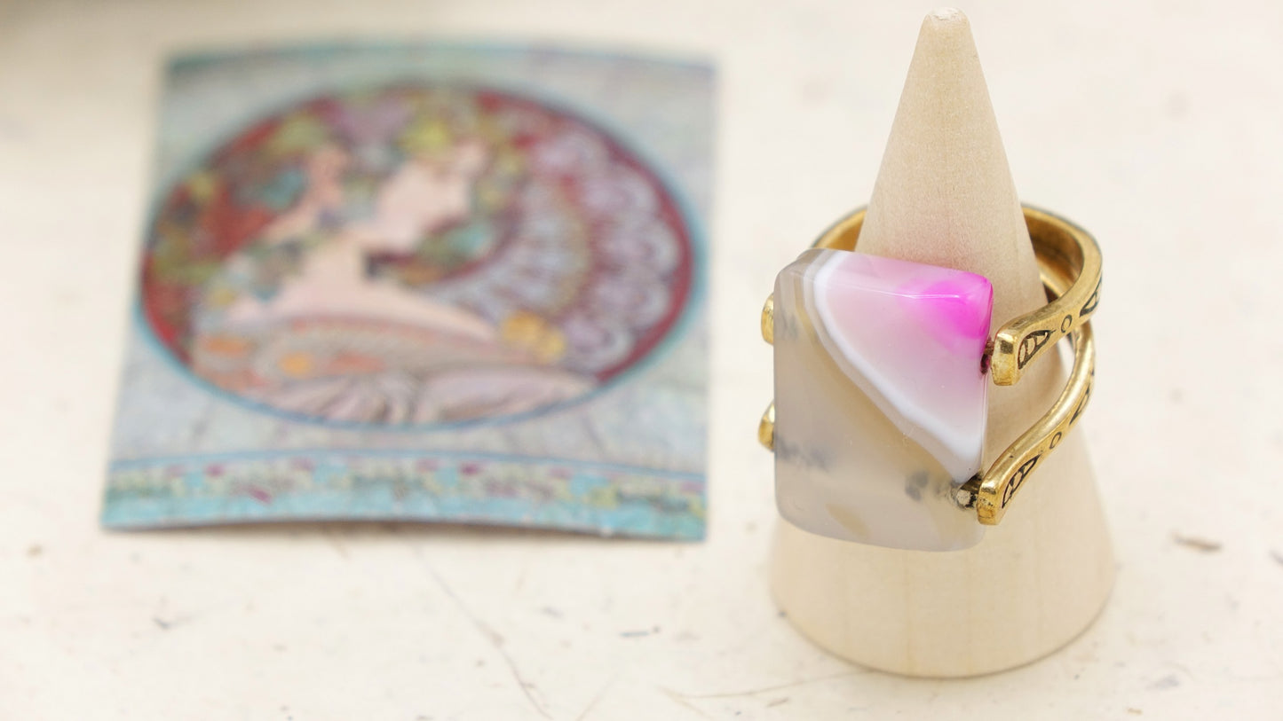 Ancient Goddess Chic Crystal Rose Quartz Ring - Verna Artisan Works