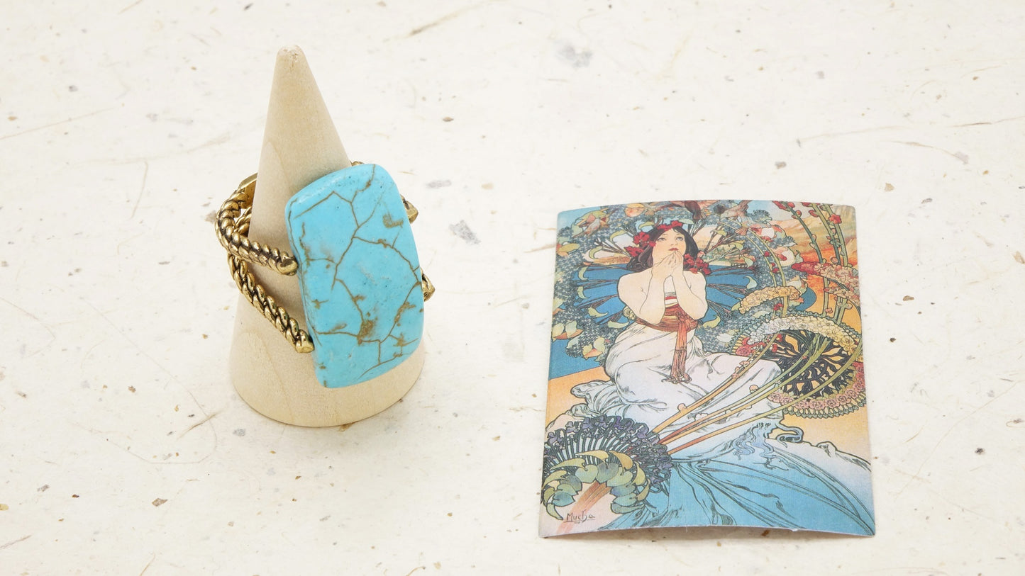 Ancient Goddess Chic Ring - Braided Turquoise - Verna Artisan Works