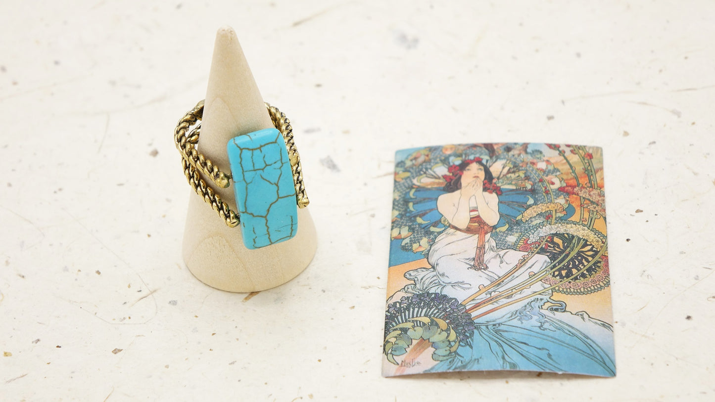 Ancient Goddess Chic Ring - Braided Turquoise - Verna Artisan Works