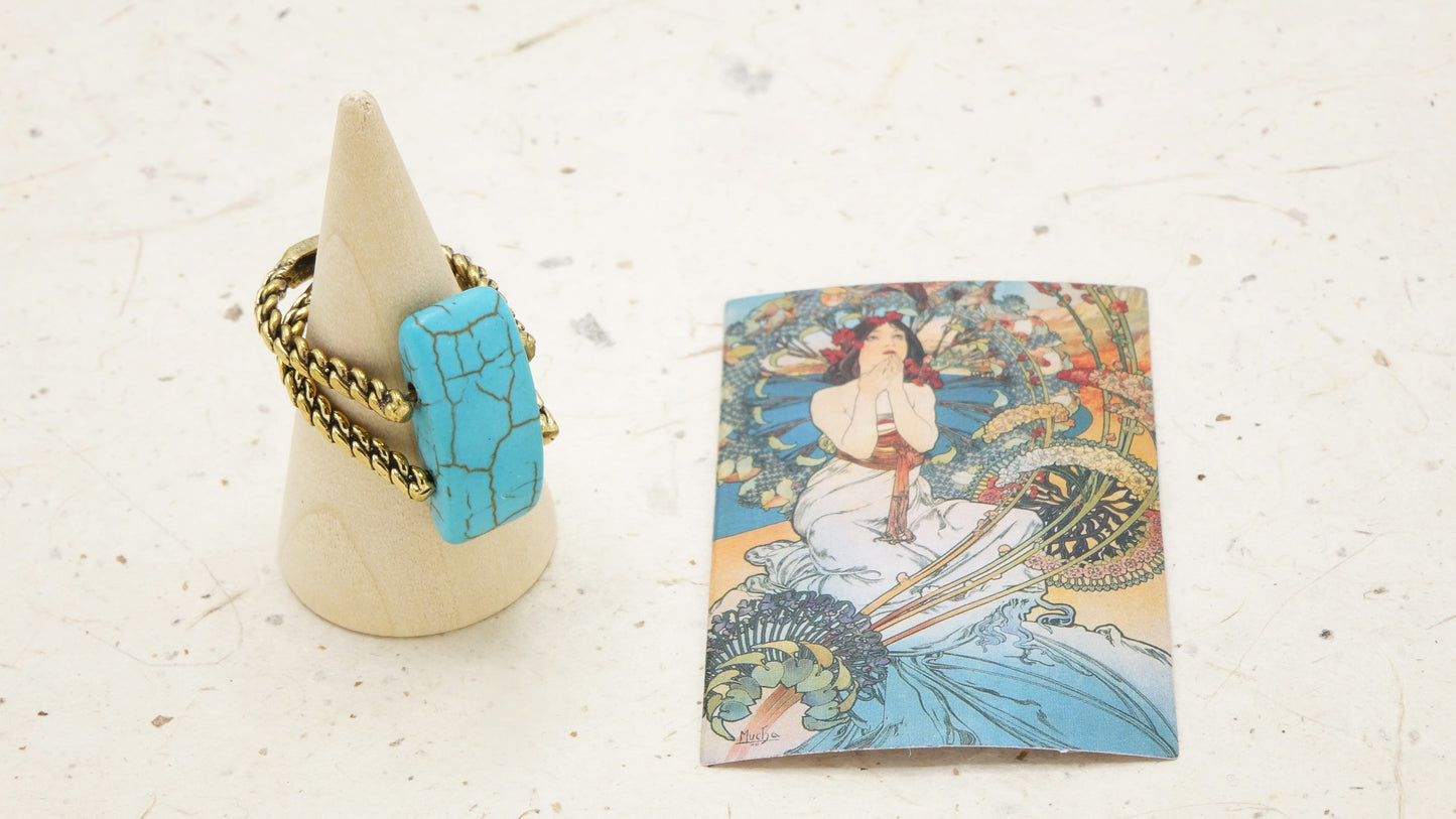 Ancient Goddess Chic Ring - Braided Turquoise - Verna Artisan Works