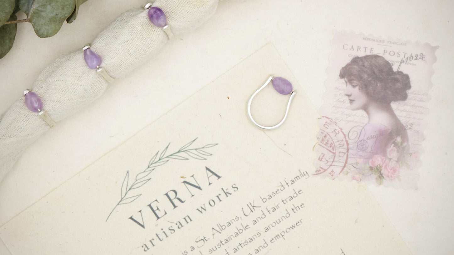 Ancient Goddess Chic Purple Jade Crystal Stone Ring - Verna Artisan Works