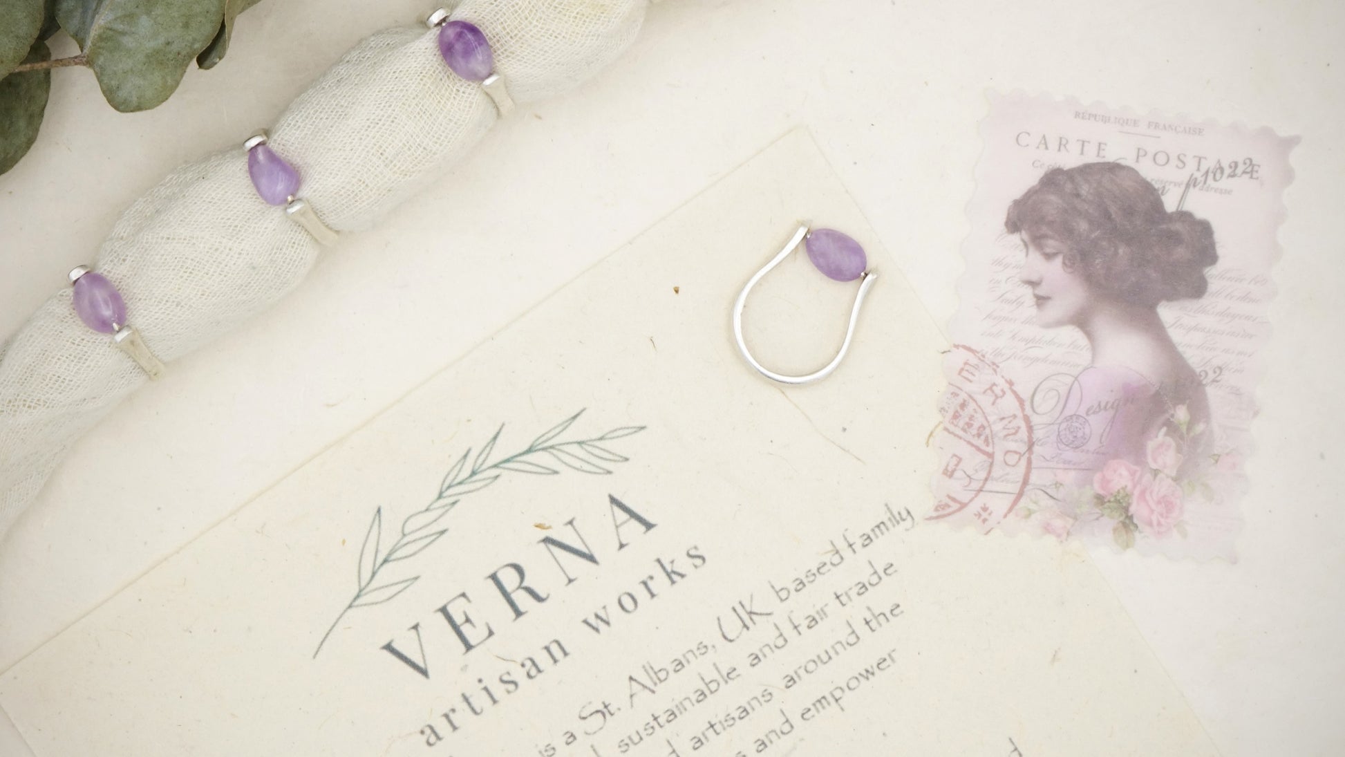 Ancient Goddess Chic Purple Jade Crystal Stone Ring - Verna Artisan Works