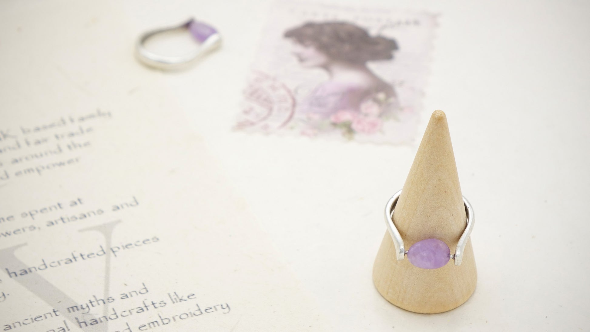 Ancient Goddess Chic Purple Jade Crystal Stone Ring - Verna Artisan Works