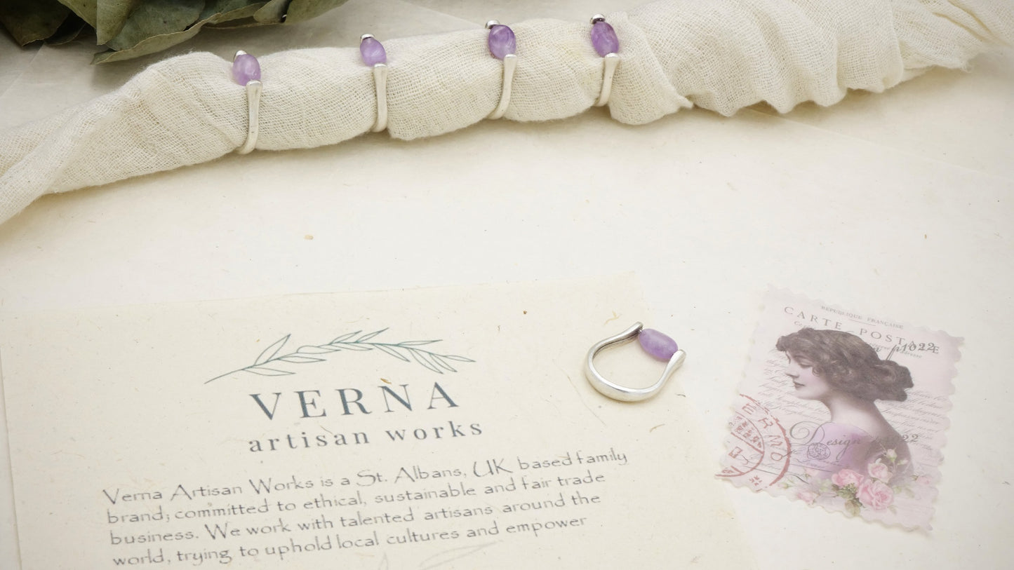 Ancient Goddess Chic Purple Jade Crystal Stone Ring - Verna Artisan Works