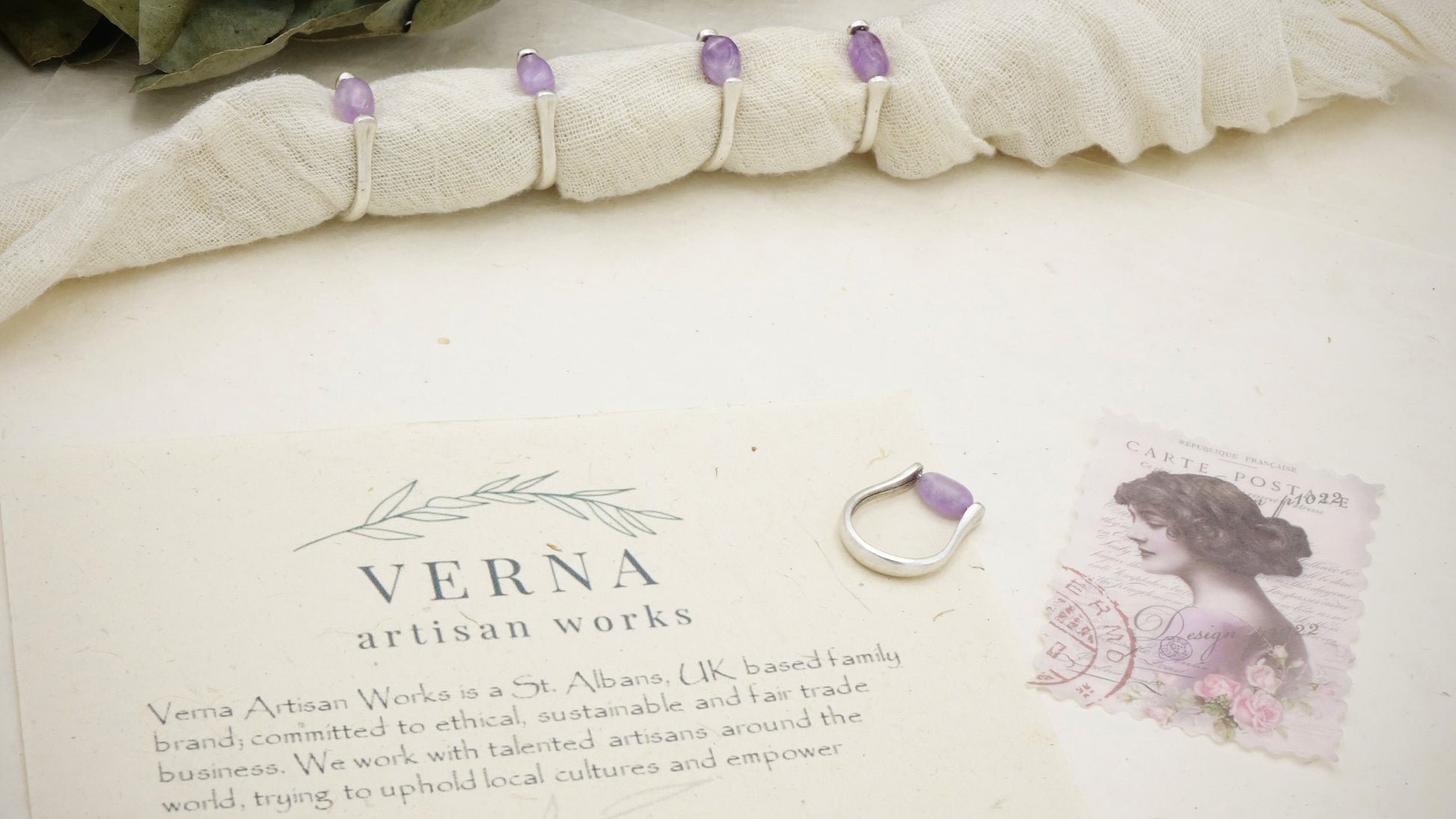 Ancient Goddess Chic Purple Jade Crystal Stone Ring - Verna Artisan Works