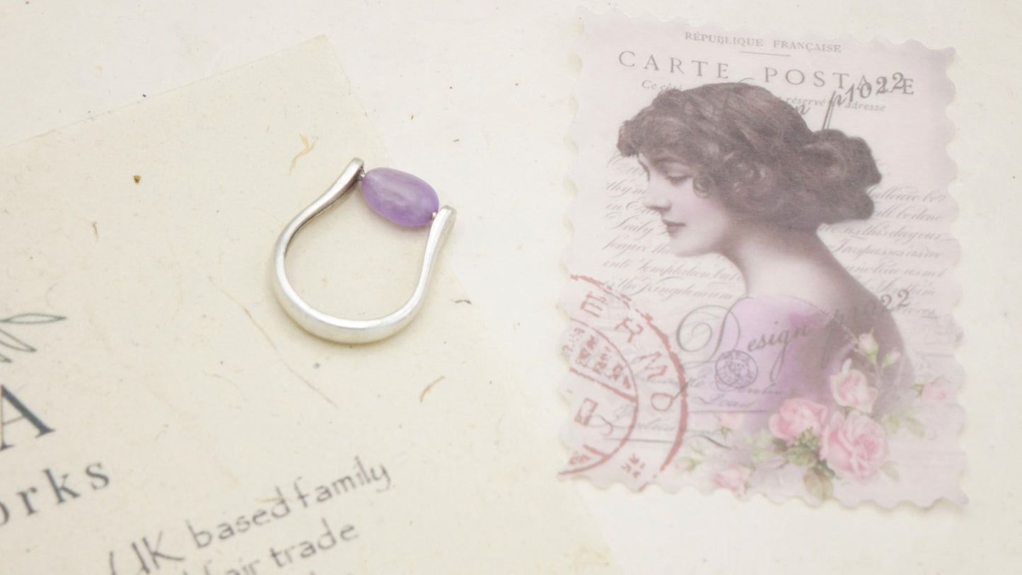 Ancient Goddess Chic Purple Jade Crystal Stone Ring - Verna Artisan Works