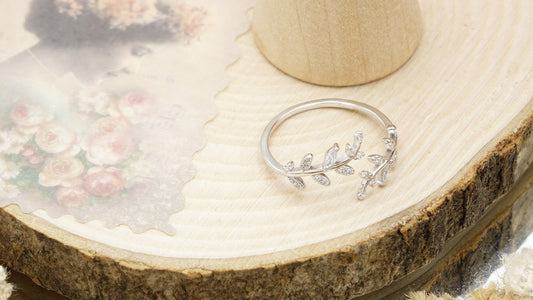 Sterling Silver Cubic Zirconia Leaf Rings - Verna Artisan Works