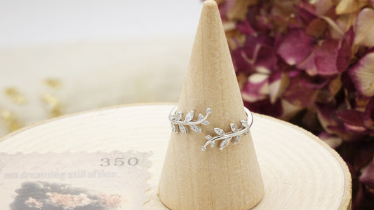 Sterling Silver Cubic Zirconia Leaf Rings - Verna Artisan Works