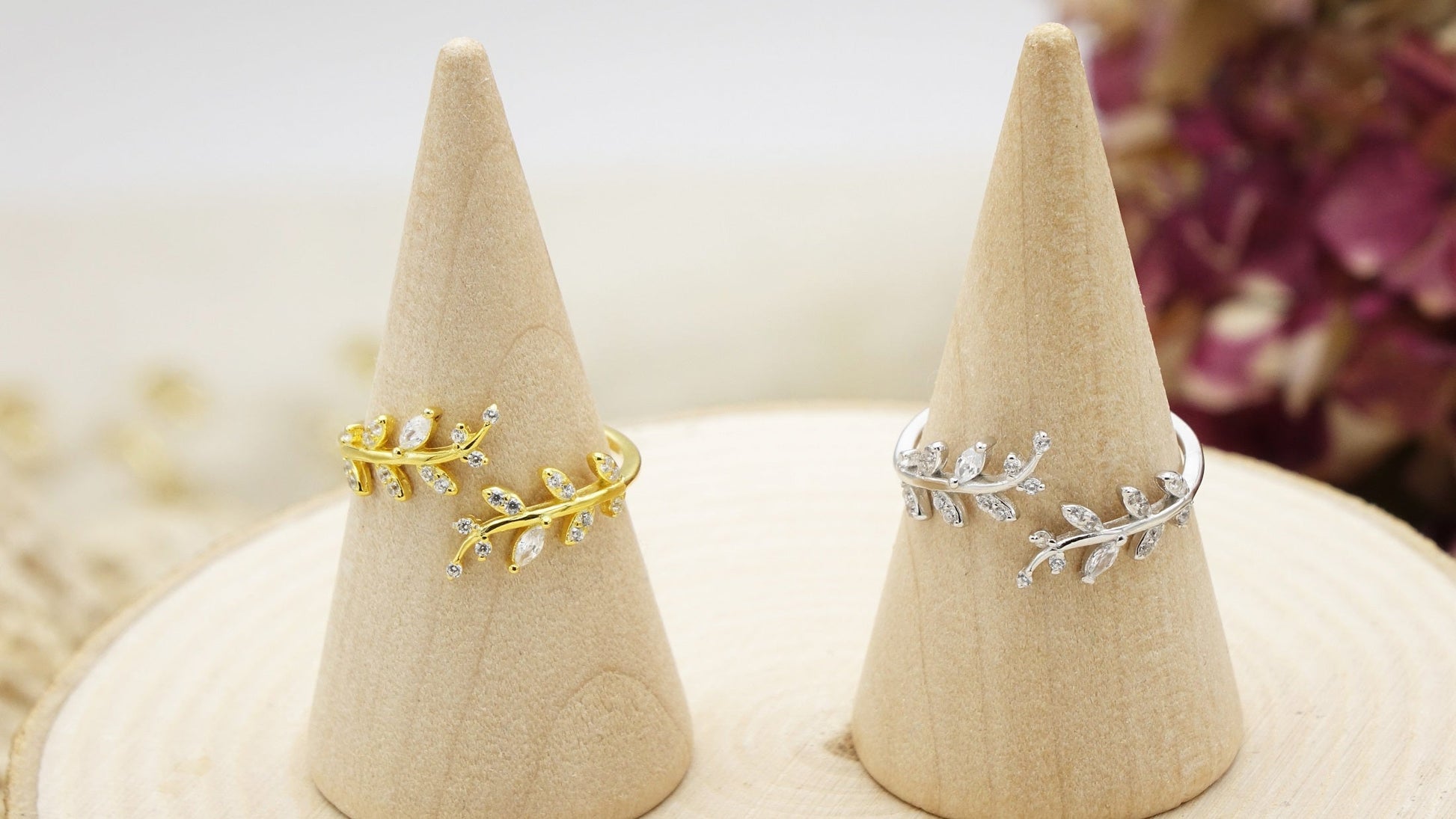 Sterling Silver Cubic Zirconia Leaf Rings - Verna Artisan Works