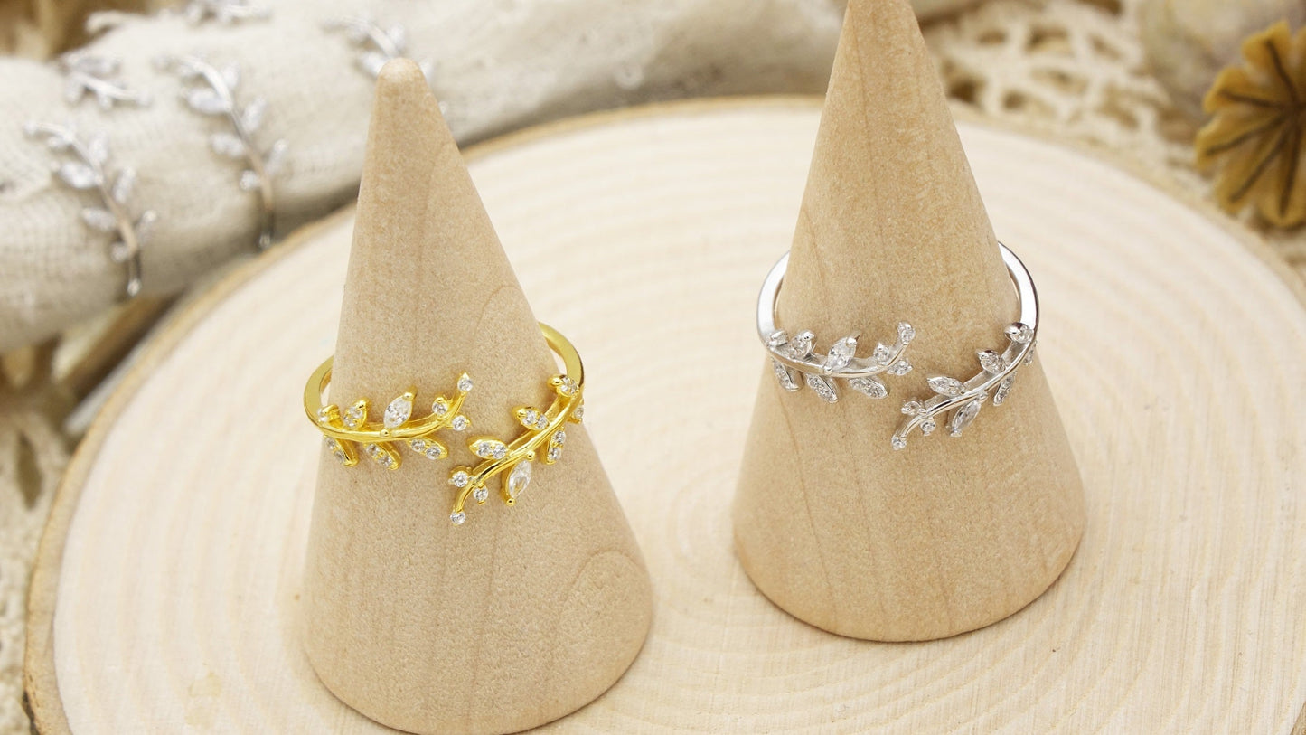 Sterling Silver Cubic Zirconia Leaf Rings - Verna Artisan Works
