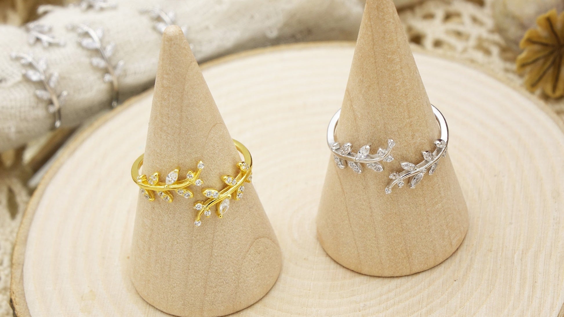 Sterling Silver Cubic Zirconia Leaf Rings - Verna Artisan Works