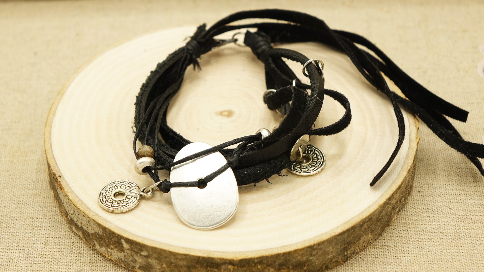 Victorian Style Leather Bracelet - Charmed - Verna Artisan Works