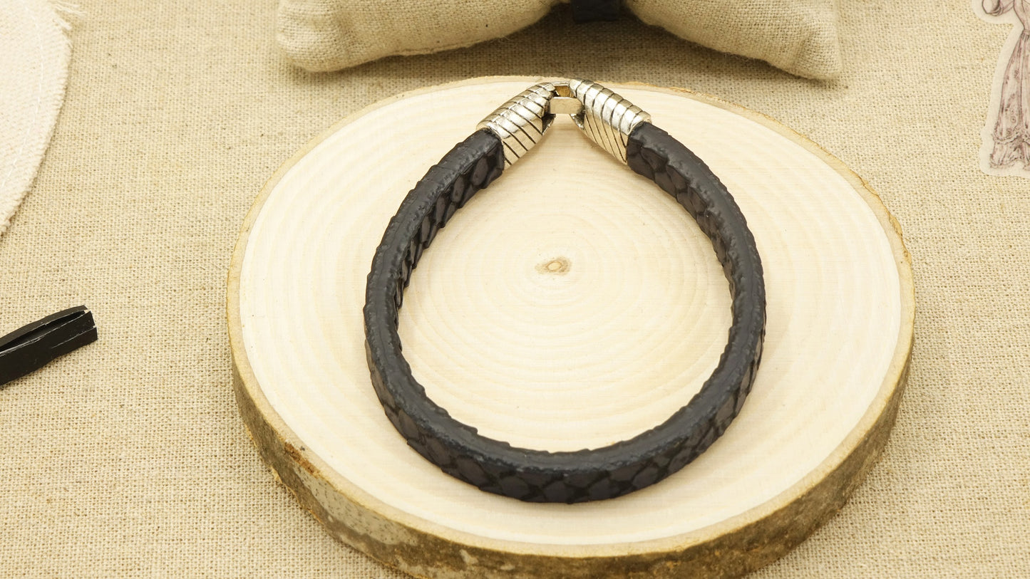 Victorian Style Leather Bracelet - Sleek - Verna Artisan Works
