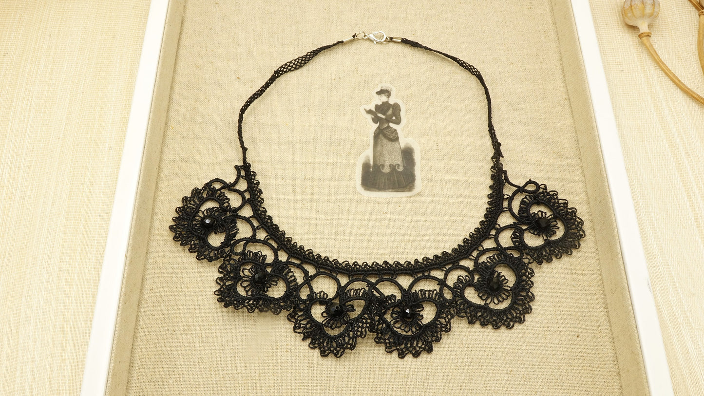 Victorian Style Needle Lace Necklace - Verna Artisan Works