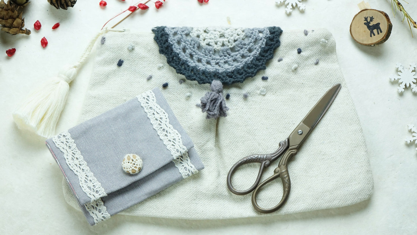 Crochet Accessories Clutch - Letterbox Gift Set - Grey - Verna Artisan Works