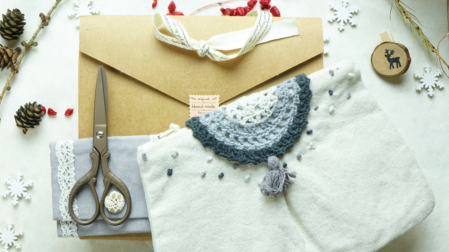 Crochet Accessories Clutch - Letterbox Gift Set - Grey - Verna Artisan Works