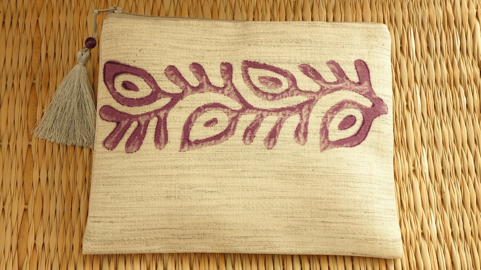 Handmade Block Printed Clutch / Hand Purple Painted Bag - Verna Artisan Works