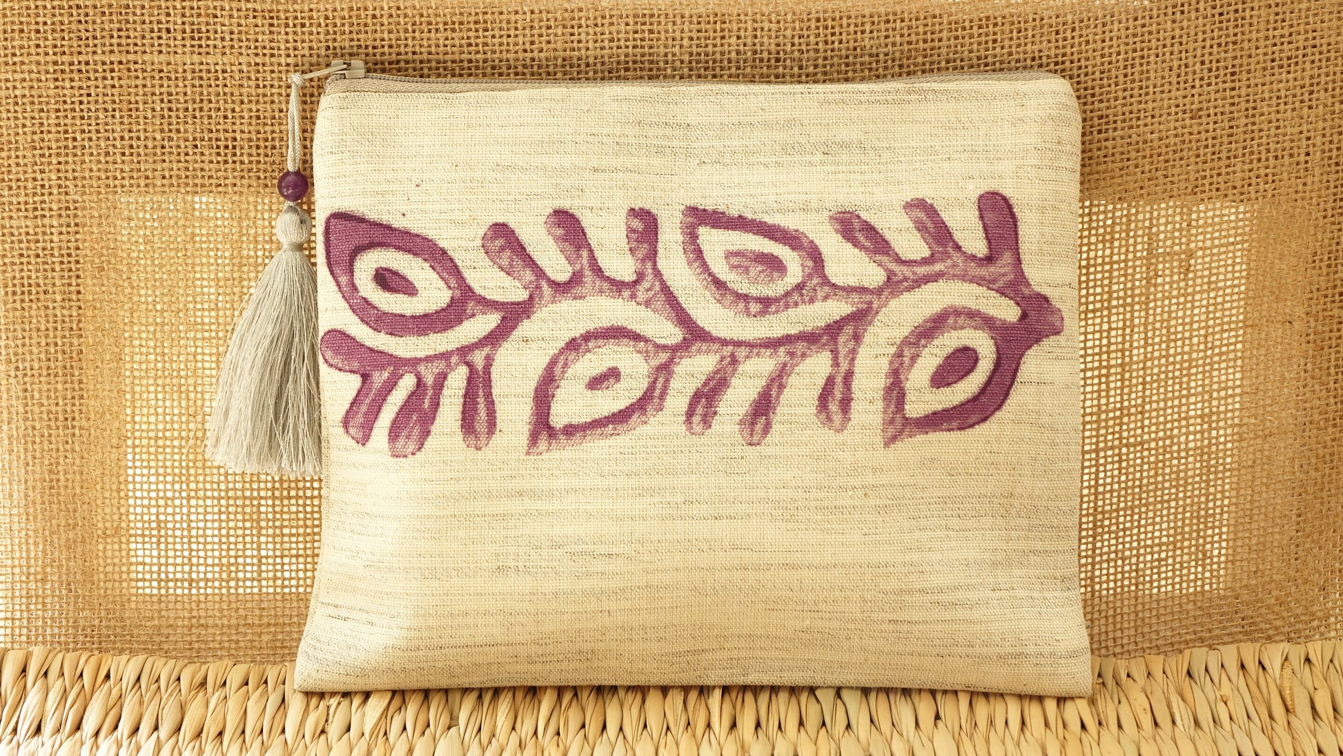 Handmade Block Printed Clutch / Hand Purple Painted Bag - Verna Artisan Works