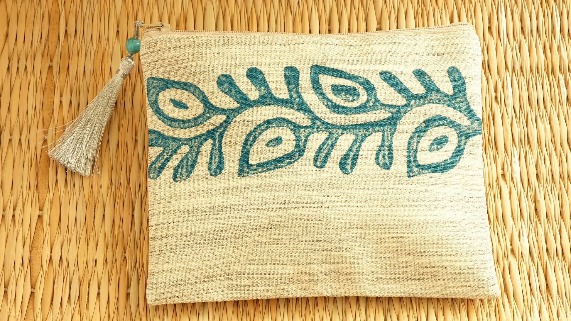 Handmade Block Printed Clutch / Hand Green Painted Bag - Verna Artisan Works