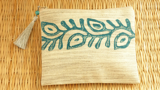 Handmade Block Printed Clutch / Hand Green Painted Bag - Verna Artisan Works