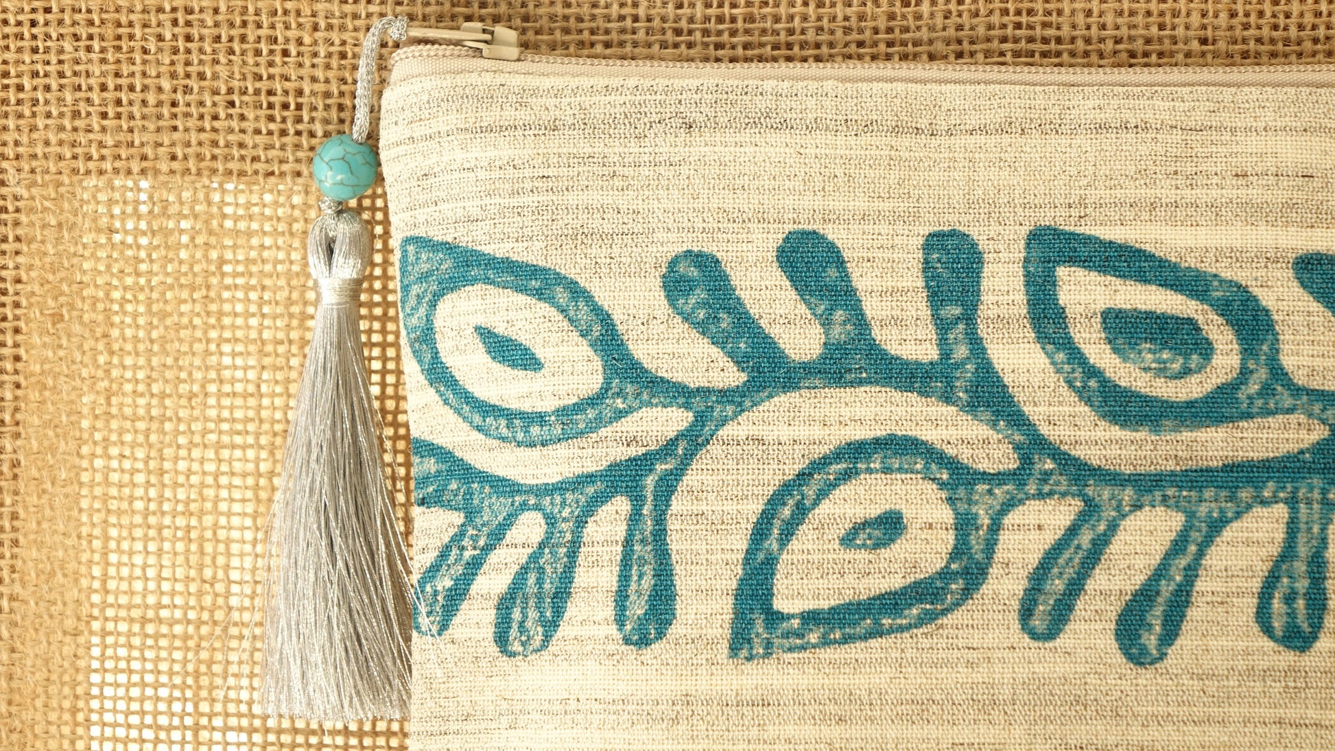 Handmade Block Printed Clutch / Hand Green Painted Bag - Verna Artisan Works