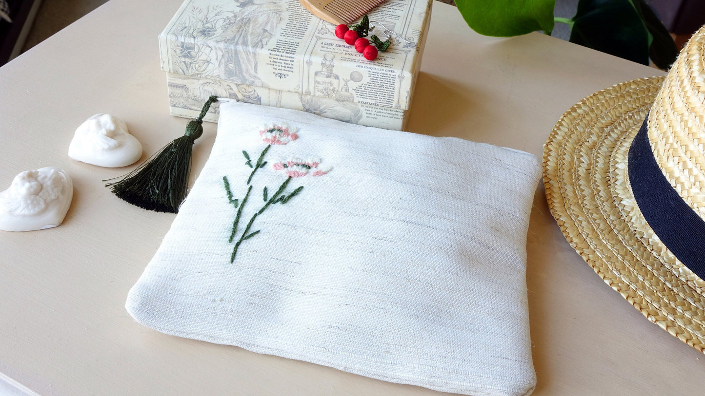 Carnation Embroidered Clutch & Wallet Set - Verna Artisan Works