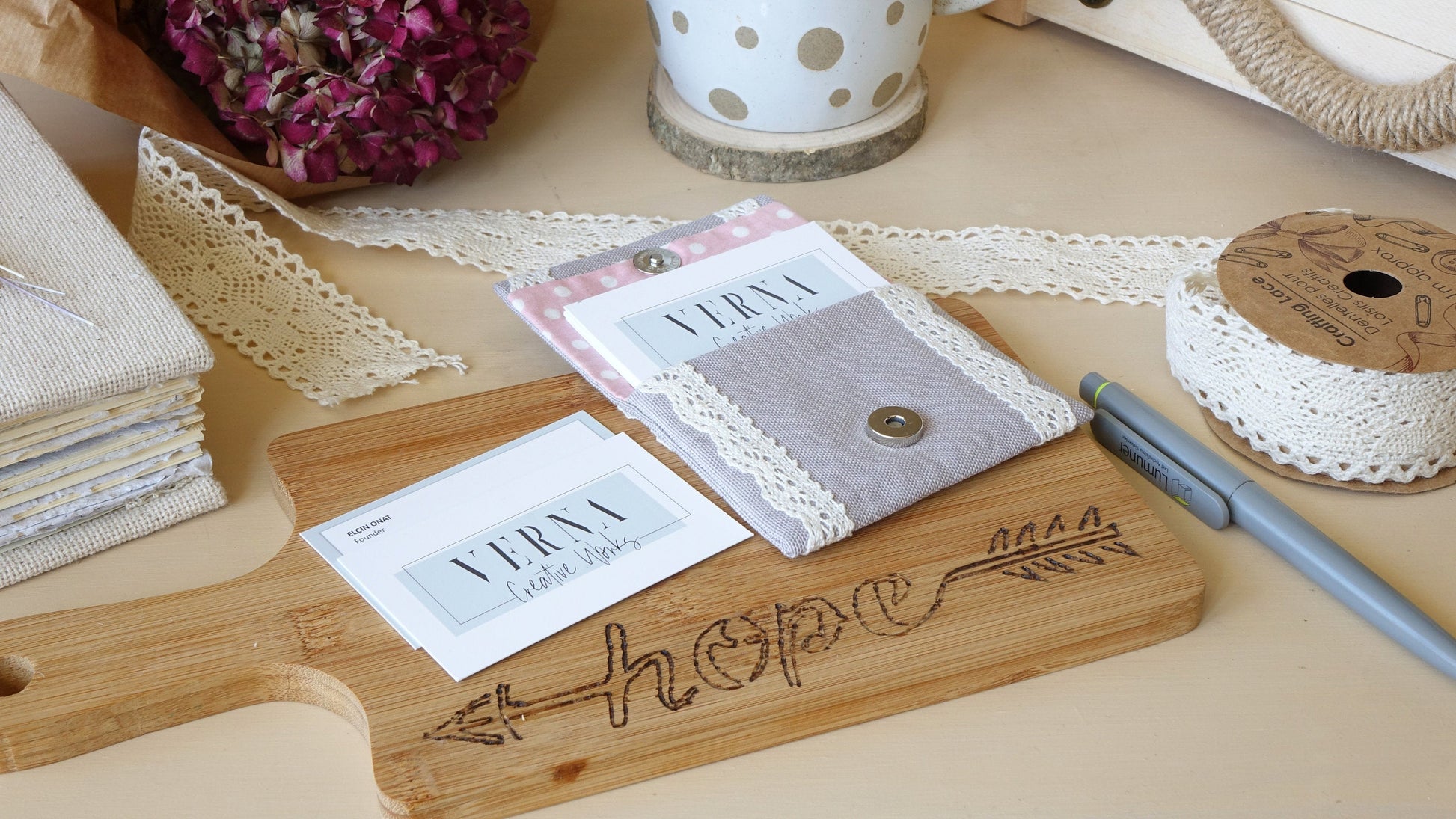 Lace Detailed Business Card Holder - Verna Artisan Works