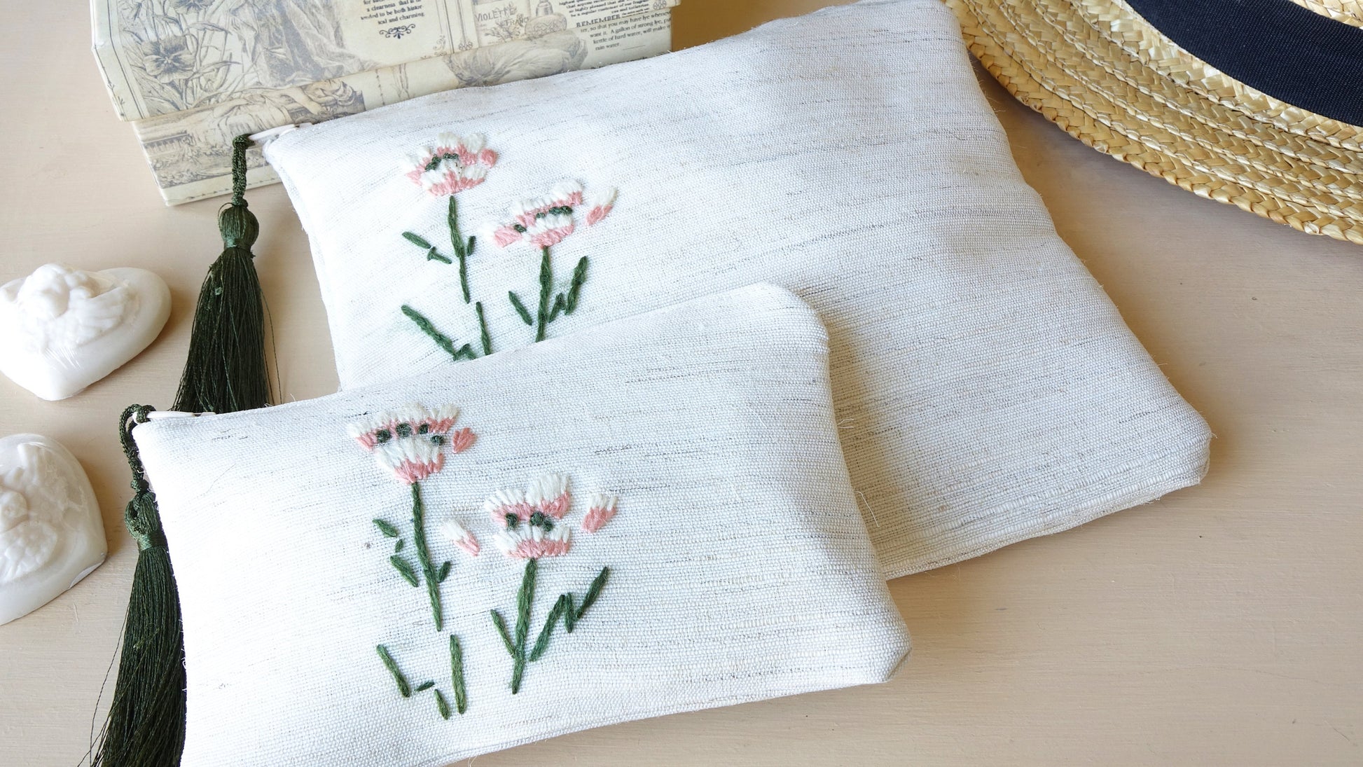 Carnation Embroidered Clutch & Wallet Set - Verna Artisan Works