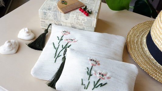Carnation Embroidered Clutch & Wallet Set - Verna Artisan Works