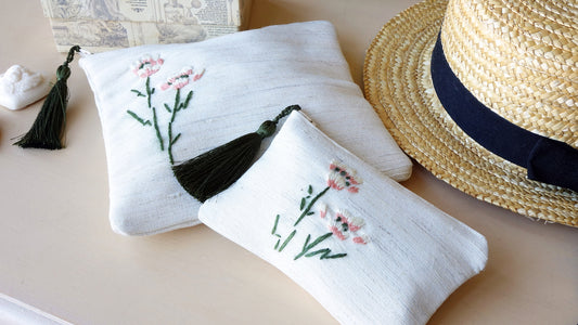Carnation Embroidered Clutch & Wallet Set - Verna Artisan Works