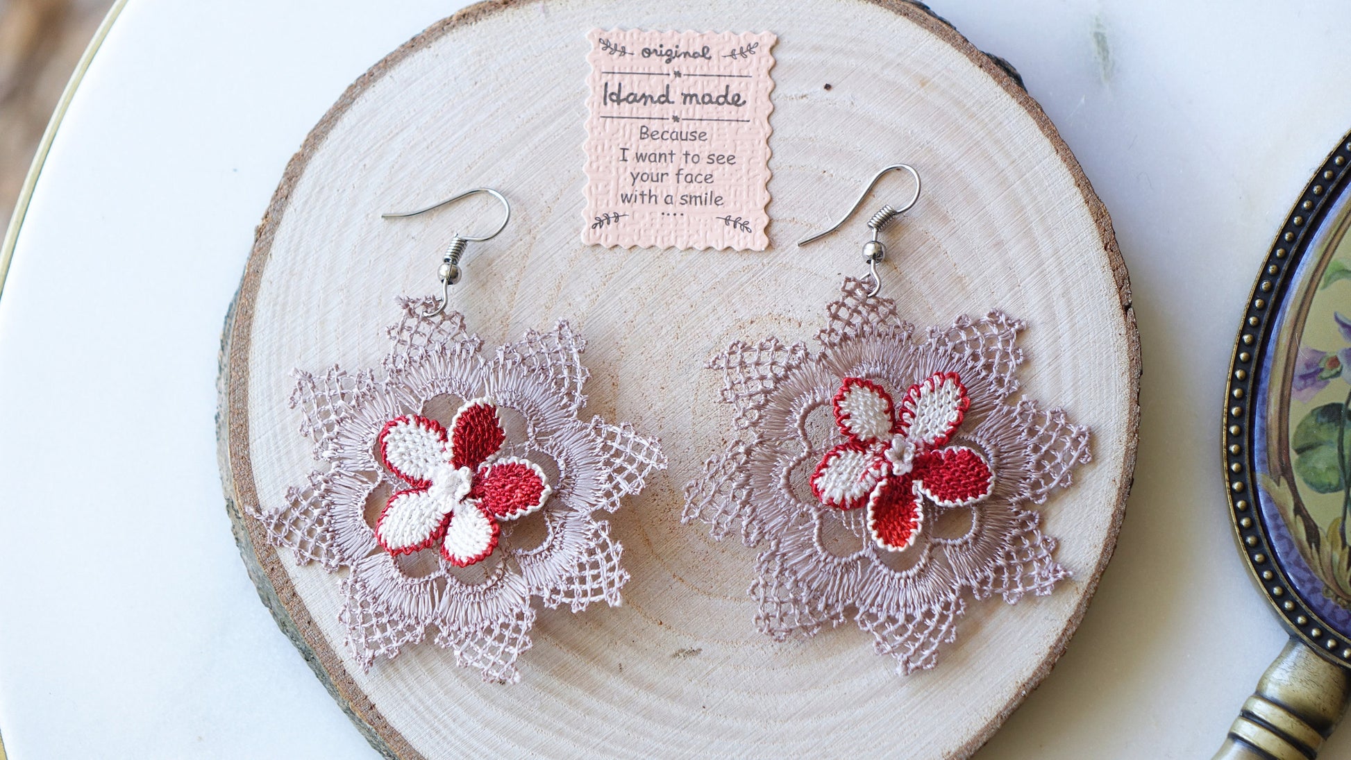 Floral Needle Lace Earrings - Verna Artisan Works