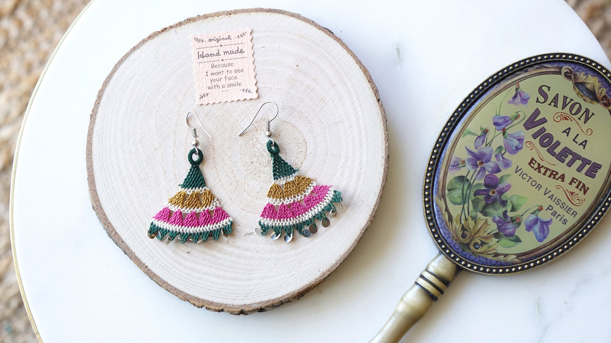 Floral Needle Lace Earrings - Various Colors - Verna Artisan Works