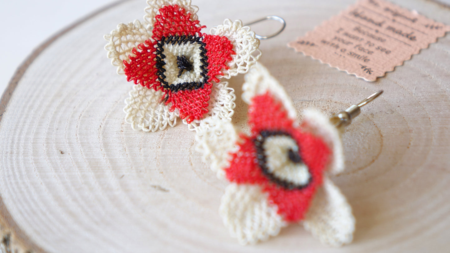 Floral Needle Lace Earrings - Verna Artisan Works