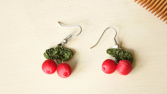 Needle Lace Cherry Earring - Verna Artisan Works