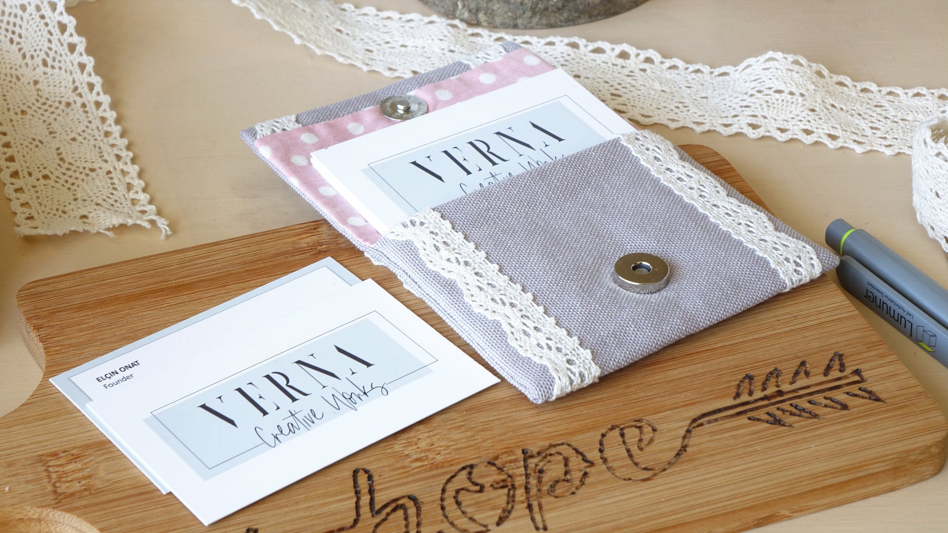 Lace Detailed Business Card Holder - Verna Artisan Works