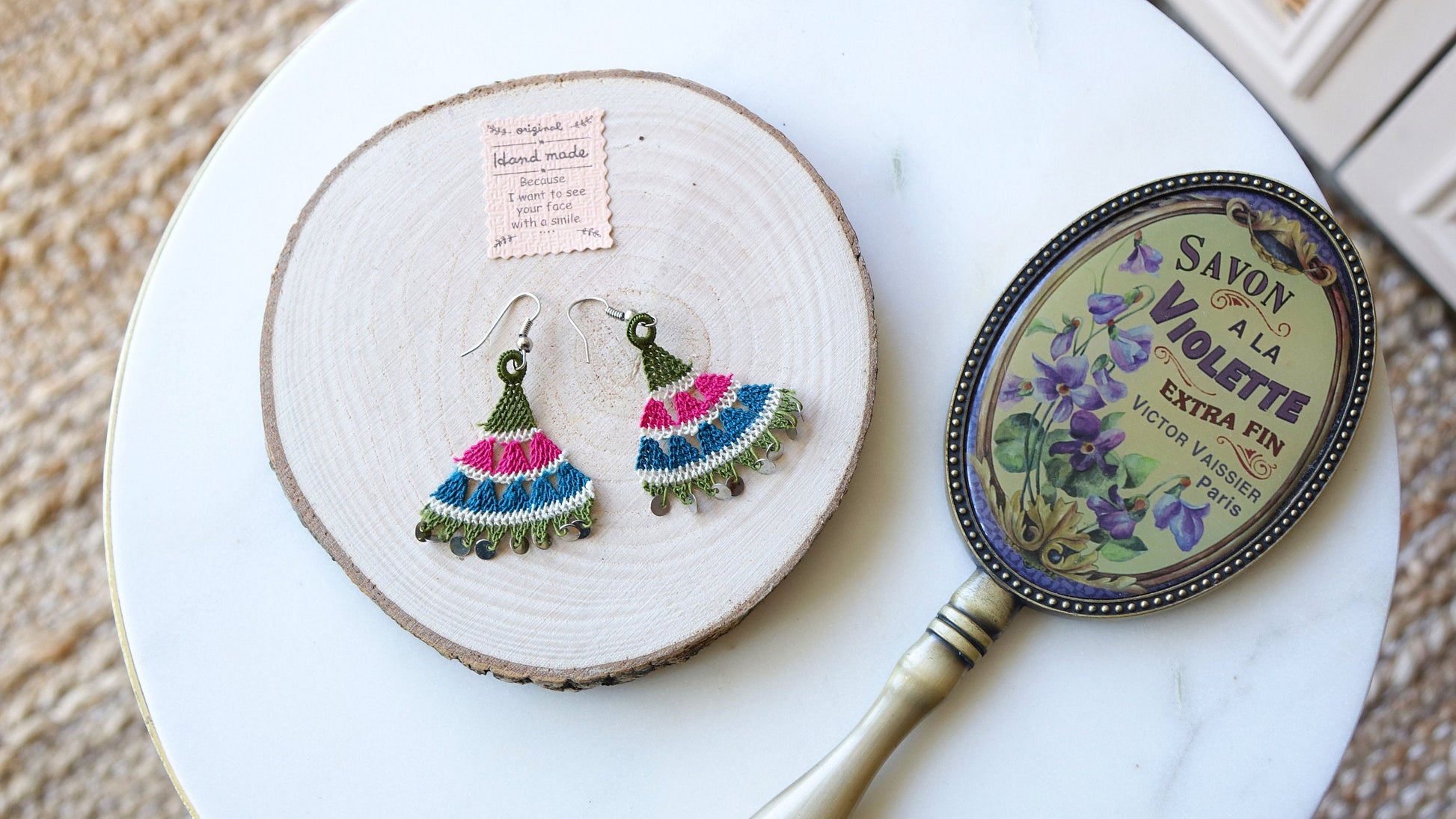 Floral Needle Lace Earrings - Various Colors - Verna Artisan Works